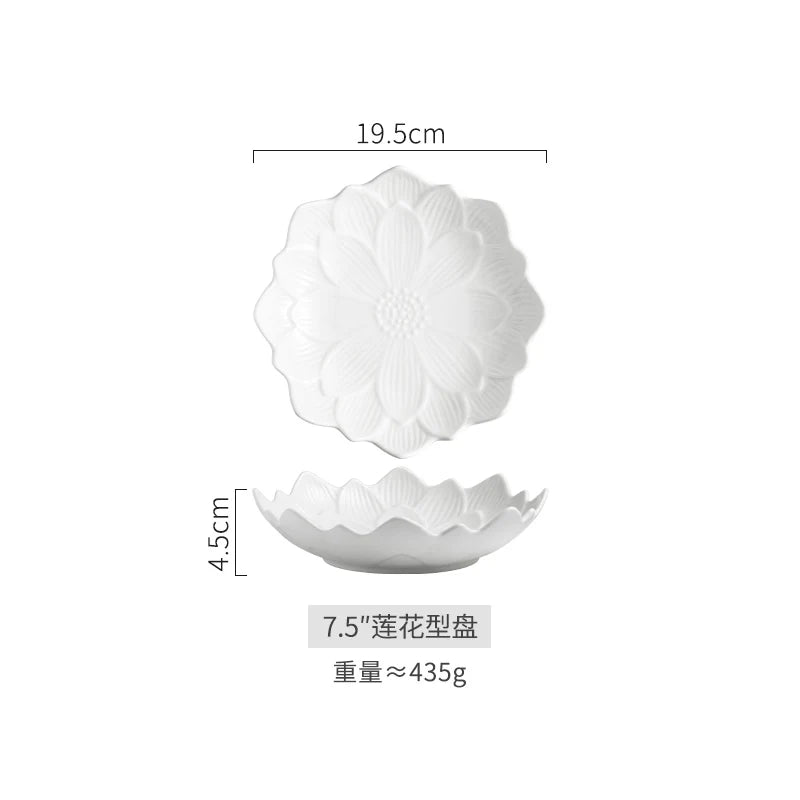 Chinese Lotus-like Ceramic Western Food Dish Household White Fruit Salad Bowl Dessert Plate Creative Restaurant Specialtableware